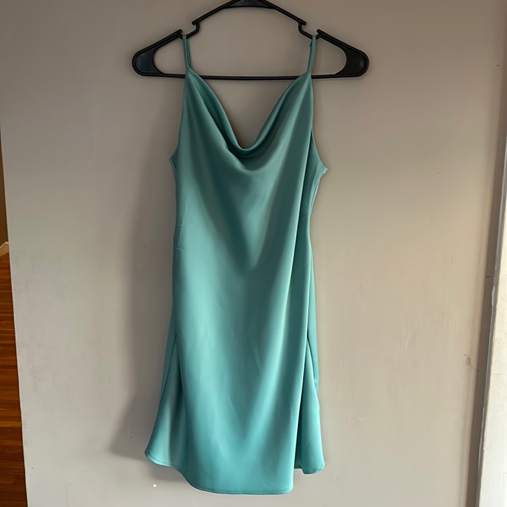 Teal silk slip dress from Urban Outfitters size S